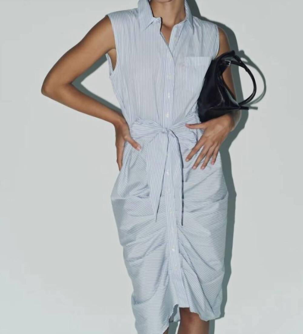 NEW THE SHIRT sleeveless wrap front dress in blue/white